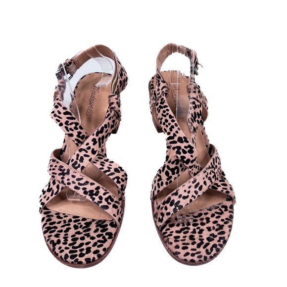 Madewell Alyssa Calf Hair Leopard Print Chunky Heel Strappy Sandals Sz 10 - NWT - Picture 2 of 6